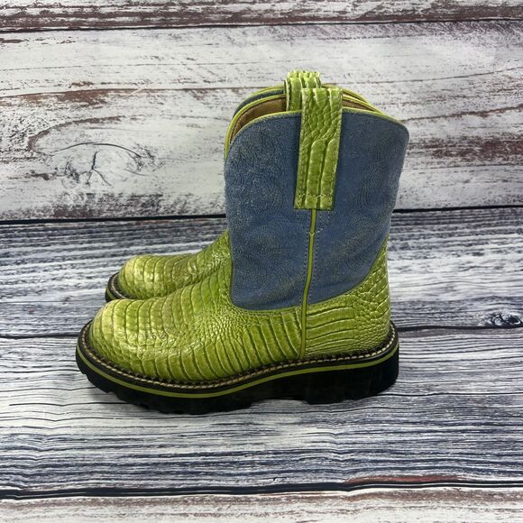 Ariat Fatbaby Green Croc & Blue Suede Western Cowgirl Boots 14746 Women’s Size 6 - Picture 5 of 9